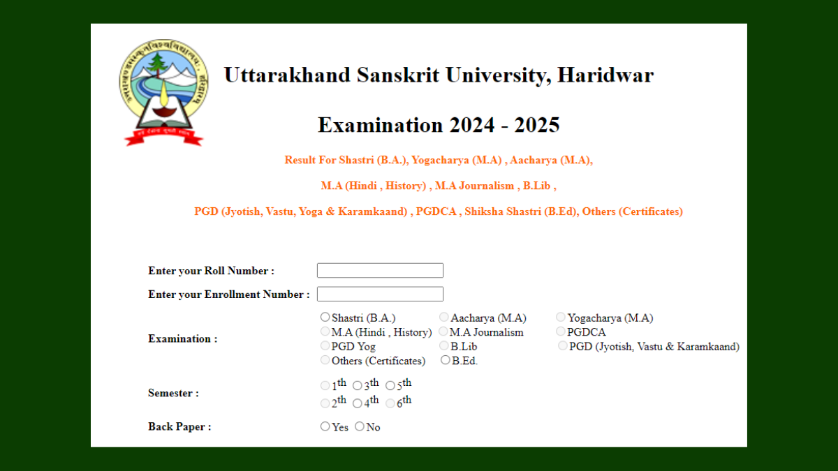 Uttarakhand Sanskrit University Haridwar Results 2024-2025: