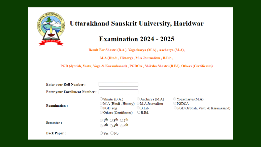 Uttarakhand Sanskrit University Haridwar Examination Results