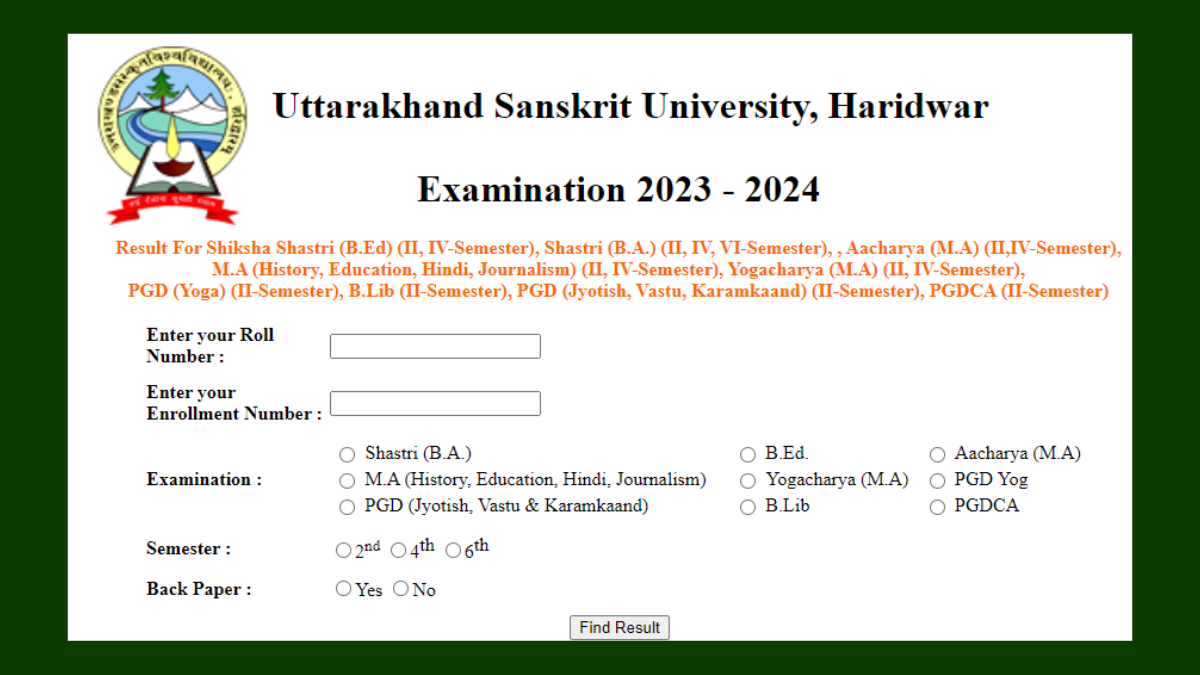 Uttarakhand Sanskrit University Results 2023-2024